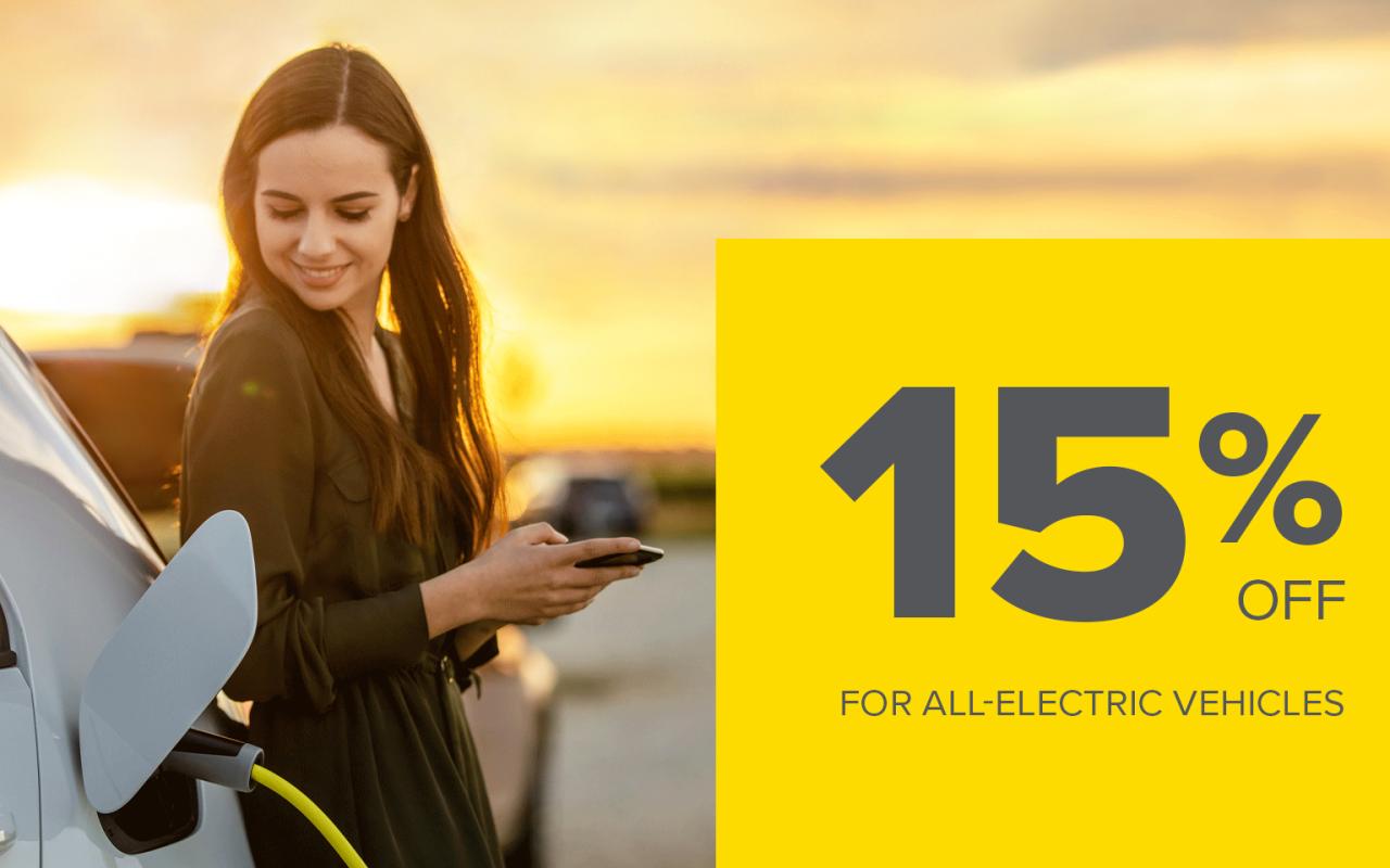 15% off for all-electric vehicles