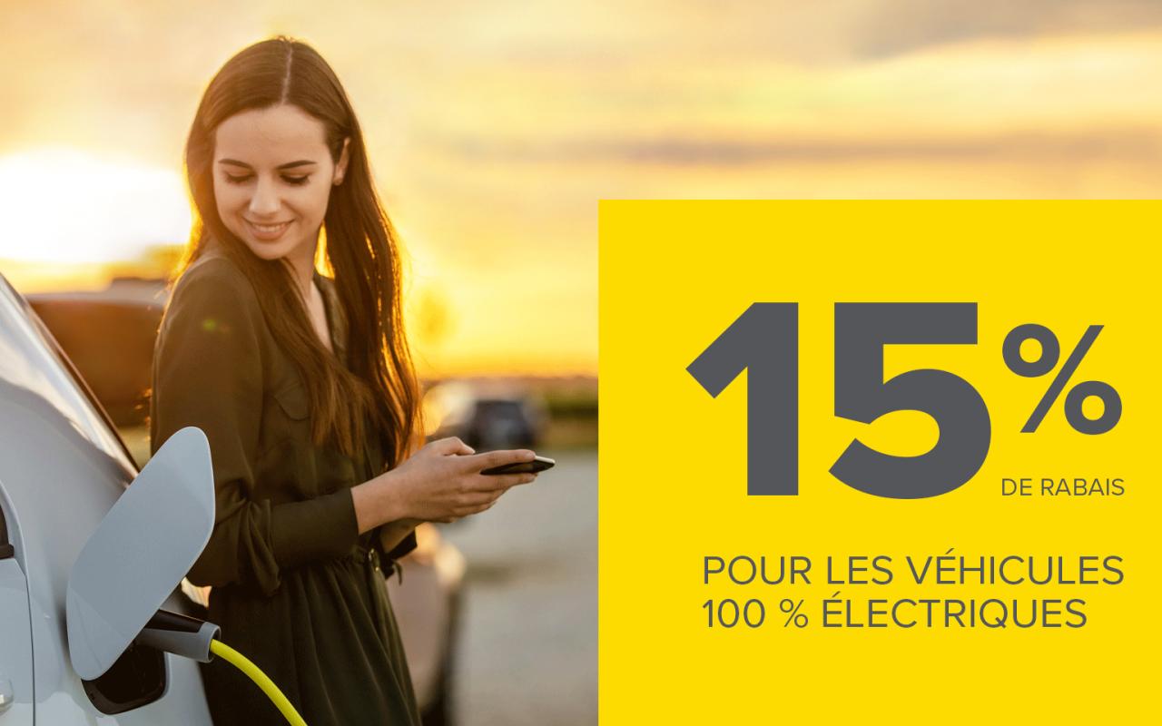 15% de rabais véhicules 100% électriques