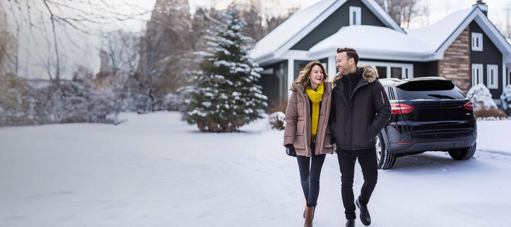 Un couple marchant main dans main l'hiver